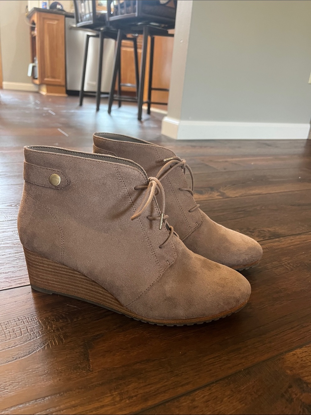 Dr. Scholl's Taupe Suede Wedge Ankle Boots - Lace-Up